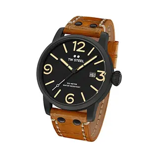 Tw Steel Maverick Men Quartz Watch With Black Dial Analogue Display And Brown Leather Strap MS31