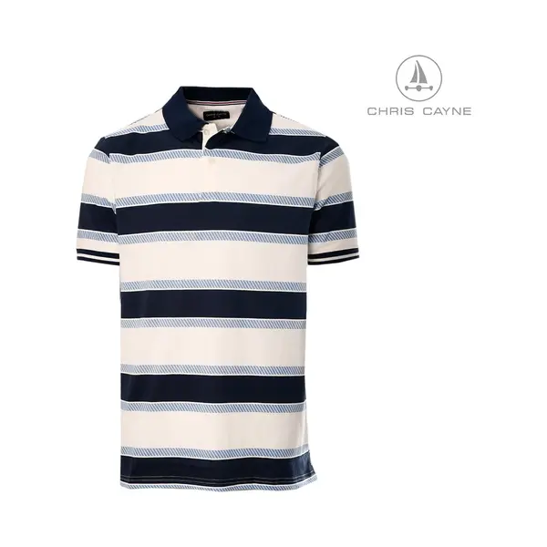 Chris Cayne Heren Poloshirt - L - Valt Ruim - Gestreept Dessin - Print - Jersey - Offwhite/blauw - Polo - Heren thumbnail