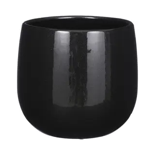 Mica Decorations Plantenpot/bloempot - Keramiek - Zwart - Licht Gevlekt - D21 X H19 Cm
