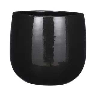 Mica Decorations Plantenpot/bloempot - Keramiek - Zwart - Licht Gevlekt - D29 X H25 Cm