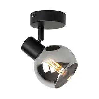 Qazqa Led Aufbaustrahler Vidro, Ohne Leuchtmittel, E14, Schwarz, Art Deco, Glas, 1-flammig