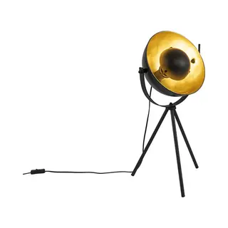 Qazqa - Table Lamp I Table Light Black With Gold 63.3 Cm Tripod Adjustable - Magnax- - Industrial - Suitable For Led E27 | 1 Light - Steel Table Lamp