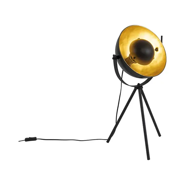 Qazqa - Table Lamp I Table Light Black With Gold 63.3 Cm Tripod Adjustable - Magnax- - Industrial - Suitable For Led E27 | 1 Light - Steel Table Lamp thumbnail