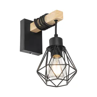 Qazqa Rustic Wall Light Black With Wood - Chon