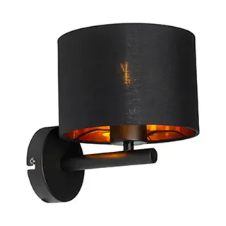 Qazqa Vt - Moderne Wandlamp Met Kap Voor Binnen - 1 Lichts - D 20 Cm - Zwart Goud - Woonkamer | Slaapkamer | Keuken