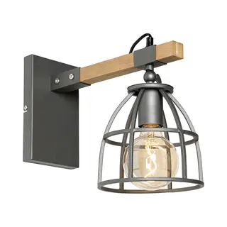 Qazqa Industrielle Wandleuchte Dunkelgrau Und Holz Verstellbar – Arthur