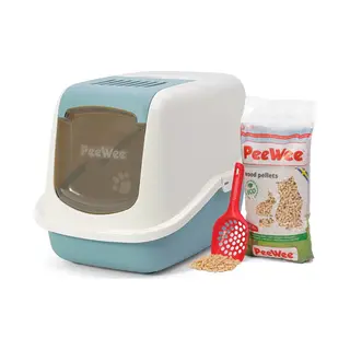 PeeWee EcoHus Katzenklo Starter-Paket - Marlin-Blau/Creme