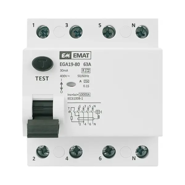 Emat Aardlekschakelaar 63A 30mA Type A 3-fase (4P) (85002005) thumbnail