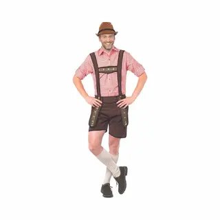 Partychimp Voordelige Korte Lederhose Man Johann Oktoberfest Heren Lederhosen Man Carnavalskleding Heren Carnaval - Polyester - Donkerbruin - Maat M
