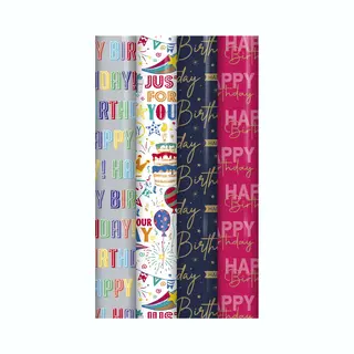 Benza Happy Birthday Cadeaupapier - Verjaardag Inpakpapier Voor Kinderen - 300 X 70 Cm - 4 Rollen