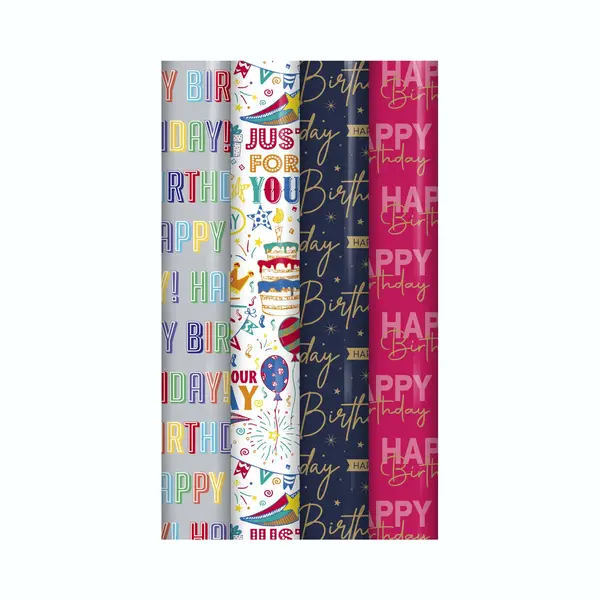 Benza Happy Birthday Cadeaupapier - Verjaardag Inpakpapier Voor Kinderen - 300 X 70 Cm - 4 Rollen thumbnail
