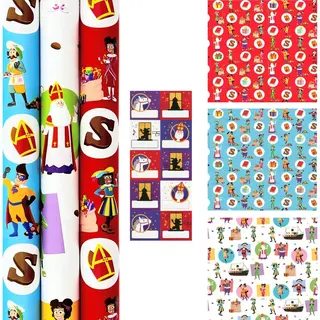 Club Van Sinterklaas Inpak Cadeaupapier Incl. 40 Naamstickers - 12 Rollen 70 Cm X 2 Meter