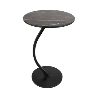 Bijzettafel - Zwart Gemarmerd Blad - Rond 40 Cm - Hoog 60 Cm -Banktafel- C Shape
