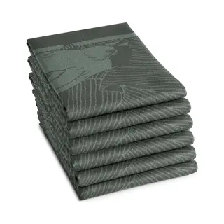 Ddddd Birdy - Theedoek Set Van 6 - 100% Katoen - 60x65 Cm - Groen (6 Stuks)