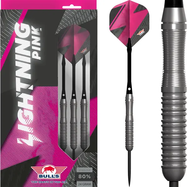 Bull'S Lightning 80% Pink Steel Dart - 22g | Curved Barrel With Ring Grip For Consistent Casts thumbnail