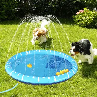 Nobleza Hundepool, D100cm/39in Planschbecken Für Große & Kleine Hunde, 0.55mm Verdickt Anti-Rutsch Sprinkler Matte Hund Faltbarer Splash Pad Für