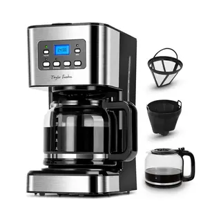 Taylor Swoden Koffiezetapparaat Filterkoffie - Koffiemachine 1.5L/ 12 Koppen - Met Glazen Kan-Digitaal Display, Timer- Zwart/Rvs - Darcy 30QUK