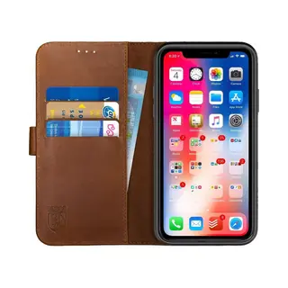 Rosso Deluxe Echt Leer Book Case Hoesje Geschikt Voor Apple IPhone Xr | Ruimte Voor Drie Pasjes | Portemonnee Book Case | Met Pasjeshouder | Bruin