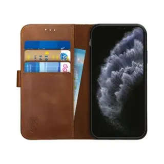 Rosso Deluxe Echt Leer Book Case Hoesje Geschikt Voor Apple IPhone 11 Pro | Ruimte Voor Drie Pasjes | Portemonnee Book Case | Met Pasjeshouder | Bruin