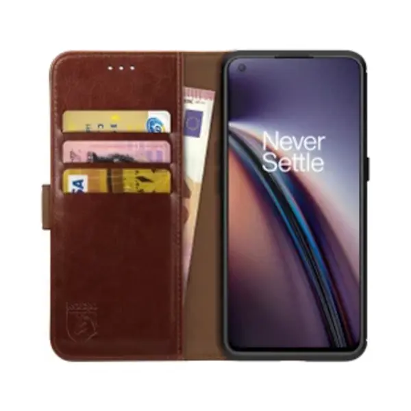 Rosso Element Book Case Wallet Hoesje Geschikt Voor OnePlus Nord Ce | Portemonnee | 3 Pasjes | Magneetsluiting | Stand Functie | Bruin thumbnail