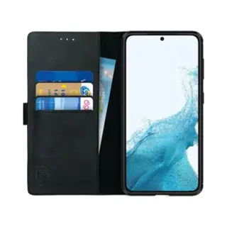 Rosso Deluxe Echt Leer Book Case Hoesje Geschikt Voor Samsung Galaxy S22 | Ruimte Voor Drie Pasjes | Portemonnee Book Case | Met Pasjeshouder | Zwart