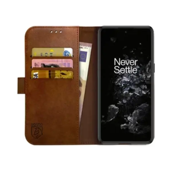 Rosso Element Book Case Wallet Hoesje Geschikt Voor OnePlus 10T | Portemonnee | 3 Pasjes | Magneetsluiting | Stand Functie | Bruin thumbnail