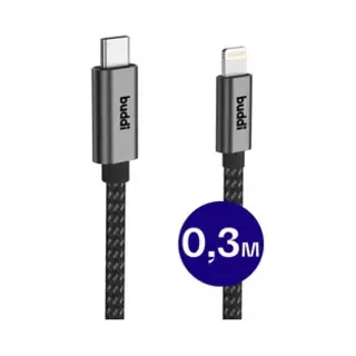 Buddi Flex | Usb-C Naar Lightning Kabel 20W Fast Charge | Power Delivery | 480Mbps Dataoverdracht | Gevlochten Nylon | 0, 3M | Korte Kabel | Zwart