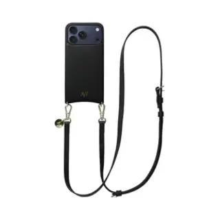 Avy Leren Hoesje Geschikt Voor Apple IPhone 17 Pro Max | Compatibel Met MagSafe | Leather Case Met Telefoonkoord | Crossbody | Zwart | Long Leather