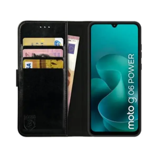 Rosso Element Geschikt Voor Motorola Moto G06 Power | Wallet Book Case | Portemonnee Hoesje | 3 Pasjes | Magneetsluiting | Stand Functie | Zwart thumbnail