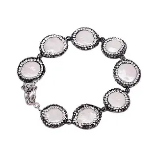 Zhen Zhu - Een Rijkdom Aan Parels Zoetwater Parel Armband Bright Coin Pearl - Echte Parels - Wit - Zwart - Stras Steentjes - Glitter - Zoetwaterparel - Parel Armband Dames - Sieraden