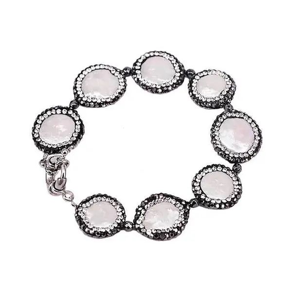 Zhen Zhu - Een Rijkdom Aan Parels Zoetwater Parel Armband Bright Coin Pearl - Echte Parels - Wit - Zwart - Stras Steentjes - Glitter - Zoetwaterparel - Parel Armband Dames - Sieraden thumbnail