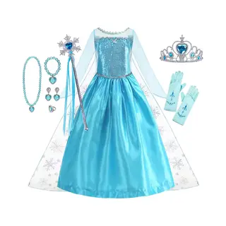 Verkleedkleding Prinsessen Jurk - Met Accessoires - Kinderen - Elsa - Kostuum - Verkleed Jurk - Carnaval - Verkleed Spel - 4 Jaar - 5 Jaar - 6 Jaar- 110/116 120 Cm