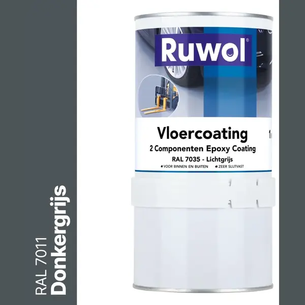 Ruwol 2K Epoxy Vloercoating Ral 7011 1 Kg - Vloerverf - 3 Populaire Kleuren - Garagevloer Coating - Slijtvast, Naadloos En Vloeistofdicht - Eenvoudig thumbnail