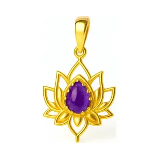 Natuursieraad - 925 Sterling Zilver Amethist Lotus Ketting Hanger Goldplated - Boho Edelsteen Sieraad - Handgemaakt