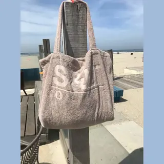 S & Lt Badstof Strandtas Taupe - Xxl Tas 50x65 Cm.- Terry Shopper -hengels - Afsluitbaar Binnenzakje - 100% Katoen/badstof