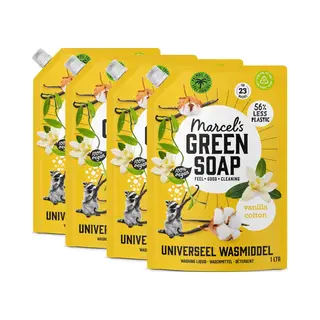 Marcel's Green Soap Universeel Wasmiddel Navulling - Vanille & Katoen - 4 X 1L - 92 Wasbeurten