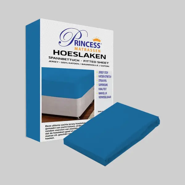 Princessmatrassen Het Ultieme Zachte Hoeslaken- Jersey -Stretch -100% Katoen -80x200x30cm-Blauw thumbnail