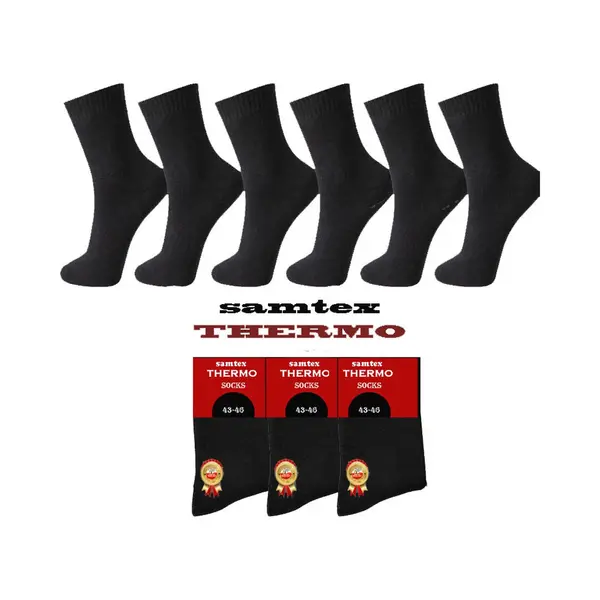 6 Paar Samtex Badstof Thermo Sokken ( Zwart ) 39-42 thumbnail