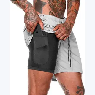 Mw® Sportbroek Heren - Fitnessbroek Met Binnenbroek En Telefoonvak - Grijs L