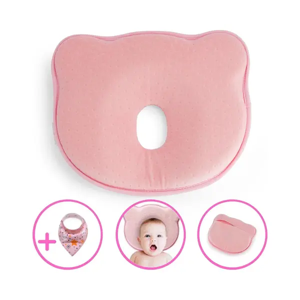 BabyIQ Baby Iq Orthopedisch Baby Hoofdkussen – Traagschuim – Tegen Plat Achterhoofd – Kraamcadeau –Roze – Incl Bandana Slabber thumbnail