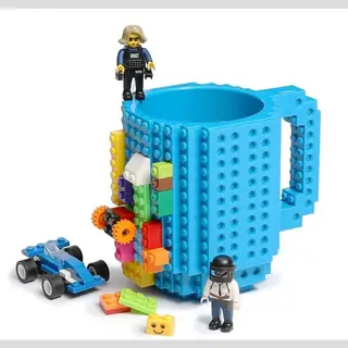 Build On Brick Mug - Licht Blauw - 350 Ml - Bouw Je Eigen Mok Met Bouwsteentjes - Bpa Vrije Drinkbeker Cadeau Voor Kinderen Of Volwassenen - Koffie