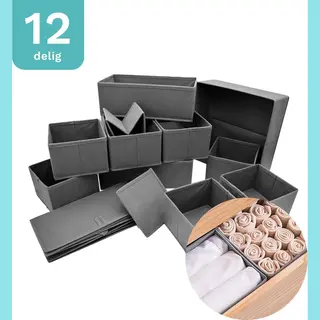 Yourganized - Kast Organizer - Kast Verdeler - Opbergmand - Set Van 12 - Opbergbox - Voor Kleding/Ondergoed/Badkamer - Grijs