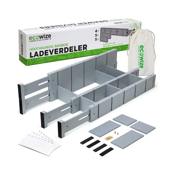 Ecowize Luxe Lade Organizer - Verstelbare Ladeverdeler 100% Natuurlijk Bamboe - Set Van 4 (8719327702512) thumbnail