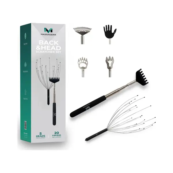 Massagerr® Head & Back Scratcher Set - 5-in-1 Rückenkratzer Mit 5 Aufsätzen - Kopfkratzer Mit 20 Fingern - Rückenmassage - Ultimatives thumbnail