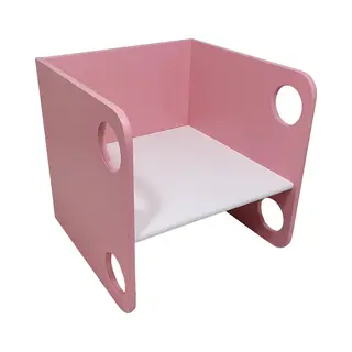 Playwood Houten Kubus Stoel - Peuterstoel - Multiplex - Roze Met Witte Zitting