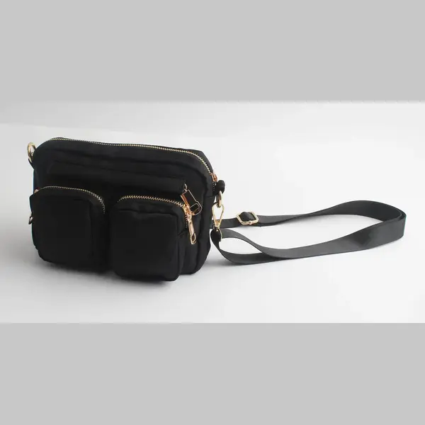 Valentina Crossbody Tas - Zwart/Goud - Dames Schoudertas Klein Model - 5 Rits Vakken - Stijlvol En Functioneel - Accessories Junkie Amsterdam thumbnail