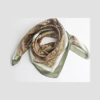 Kara Scarf- Dames- Bandana's- Halsdoek- Sjaaltje- Viscose Zijde- 70x70cm- Paisley Print- Bruin Kaki
