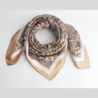 Kara Scarf- Dames- Bandana's- Halsdoek- Sjaaltje- Viscose Zijde- 70x70cm- Paisley Print- Taupe