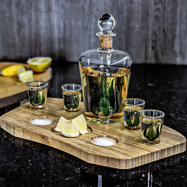 MikaMax – Tequila Decanter Set – Tequila Set – Tequila Giftset - Including 4 Tequila Glasses – Bamboo Plateau – Shot Glasses - 840 thumbnail