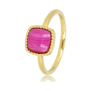 My Bendel - Goudkleurige Kleine Zegelring Met Rose Stripe Agate Edelsteen - Goudkleurige Zegelring - Rose Stripe Agate - Zelfverzekerdheid - Met Luxe